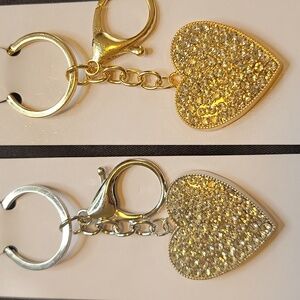 Gold Or Silver Rhinestone Heart Bag Charm/ Keychain NWT
